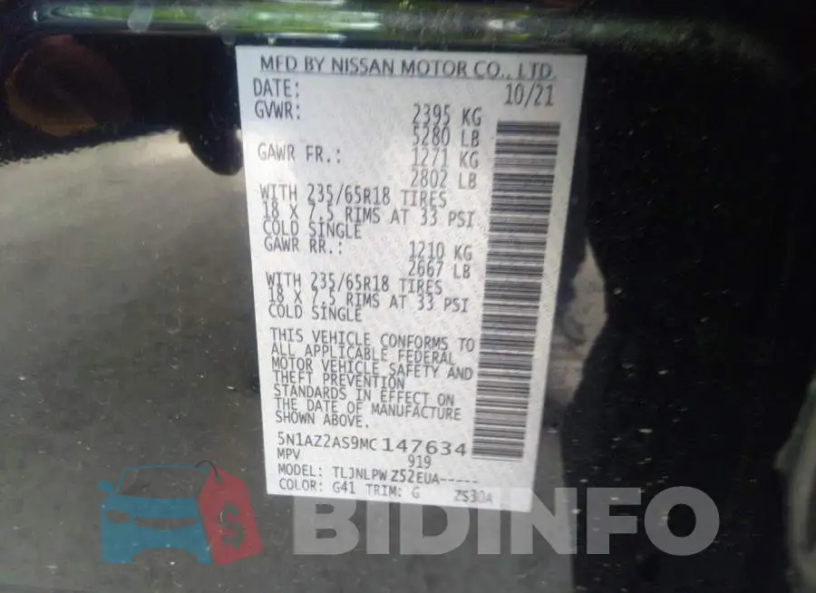 5N1AZ2AS9MC147634 Photo# 9