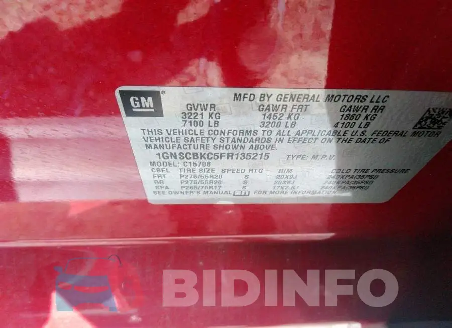 1GNSCBKC5FR135215 Photo# 9