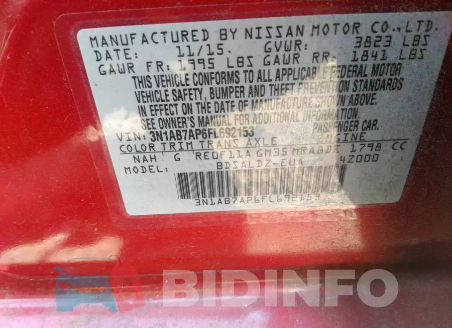 3N1AB7AP6FL692153 Photo# 9