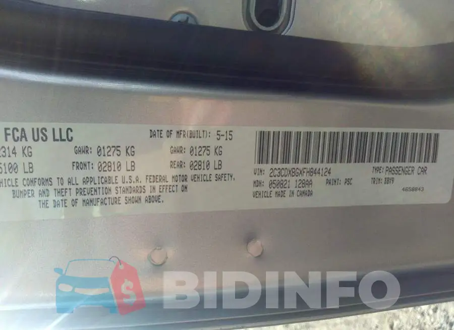 2C3CDXBGXFH844124 Photo# 9