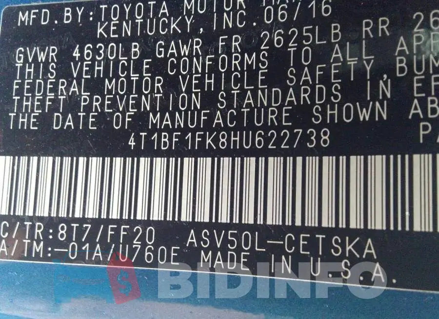 4T1BF1FK8HU622738 Photo# 9