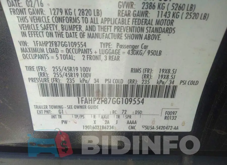 1FAHP2F87GG109554 Photo# 9