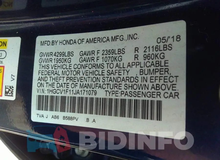 1HGCV1F11JA171079 Photo# 9