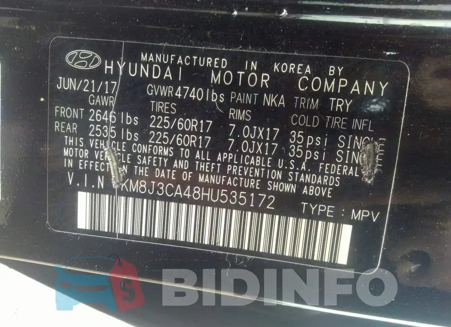 KM8J3CA48HU535172 Photo# 9