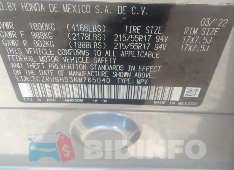 3CZRU6H53NM765040 Photo# 9
