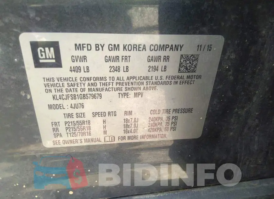 KL4CJFSB1GB579679 Photo# 9