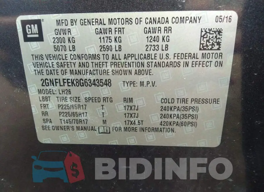 2GNFLFEK8G6343548 Photo# 9