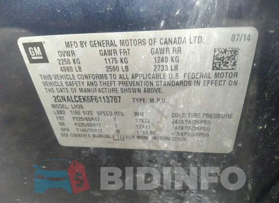 2GNALCEK6F6113787 Photo# 9