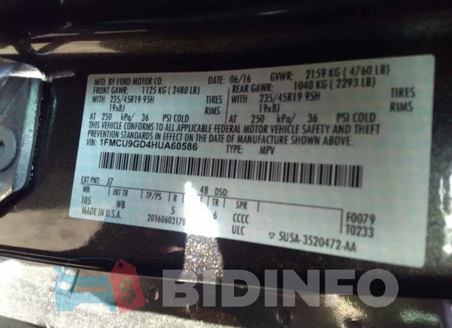 1FMCU9GD4HUA60586 Photo# 9