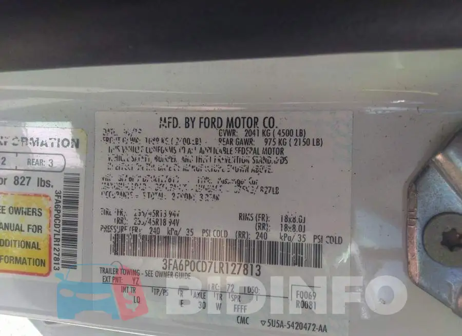 3FA6P0CD7LR127813 Photo# 9