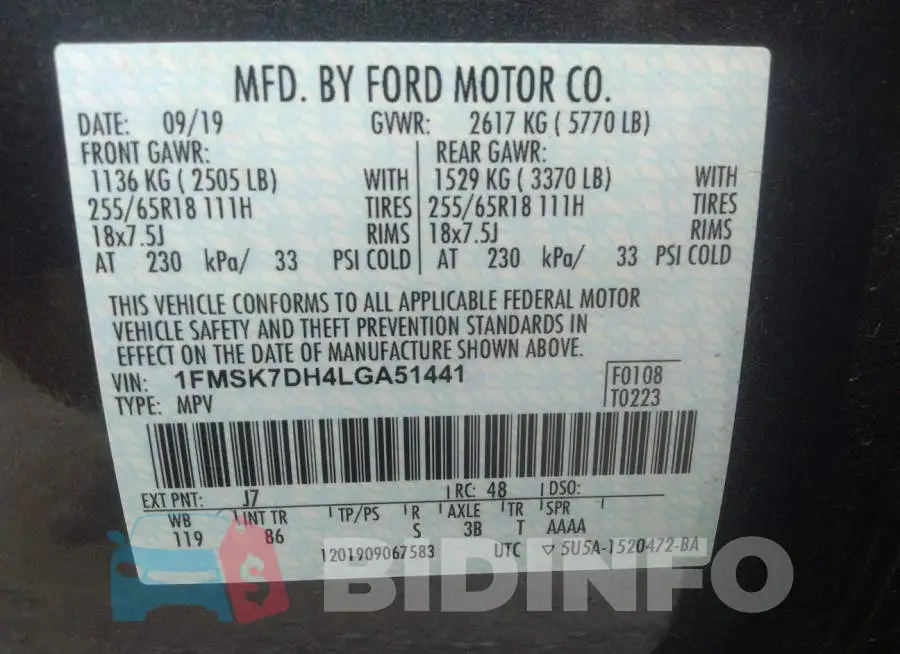 1FMSK7DH4LGA51441 Photo# 9