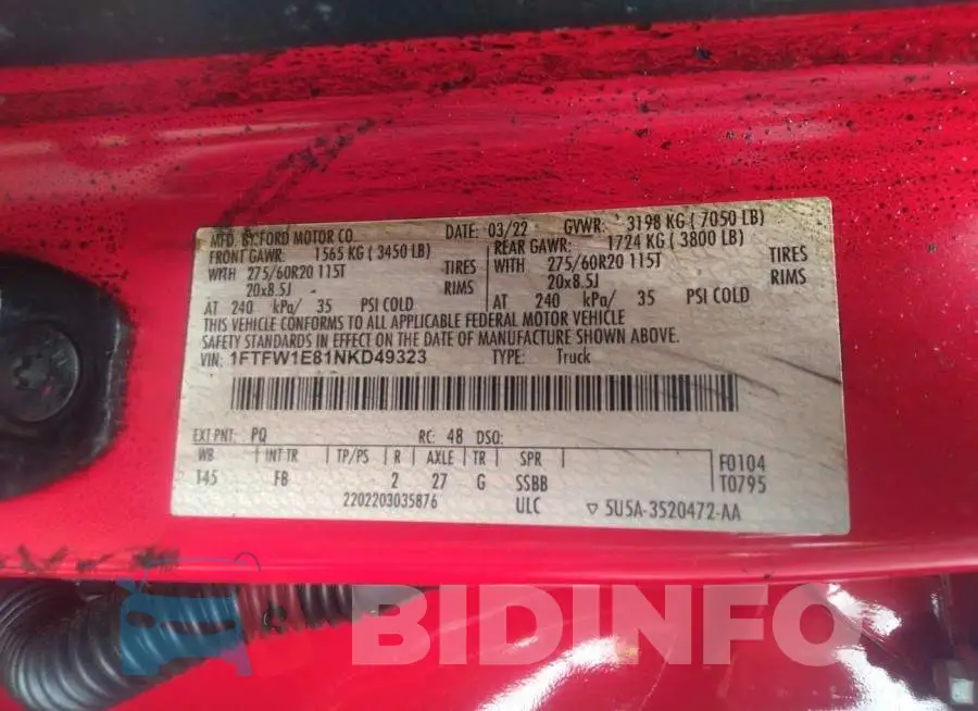 1FTFW1E81NKD49323 Photo# 9