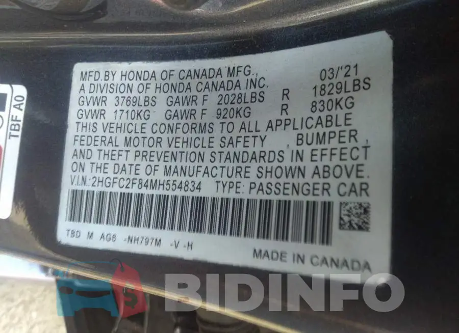 2HGFC2F84MH554834 Photo# 9