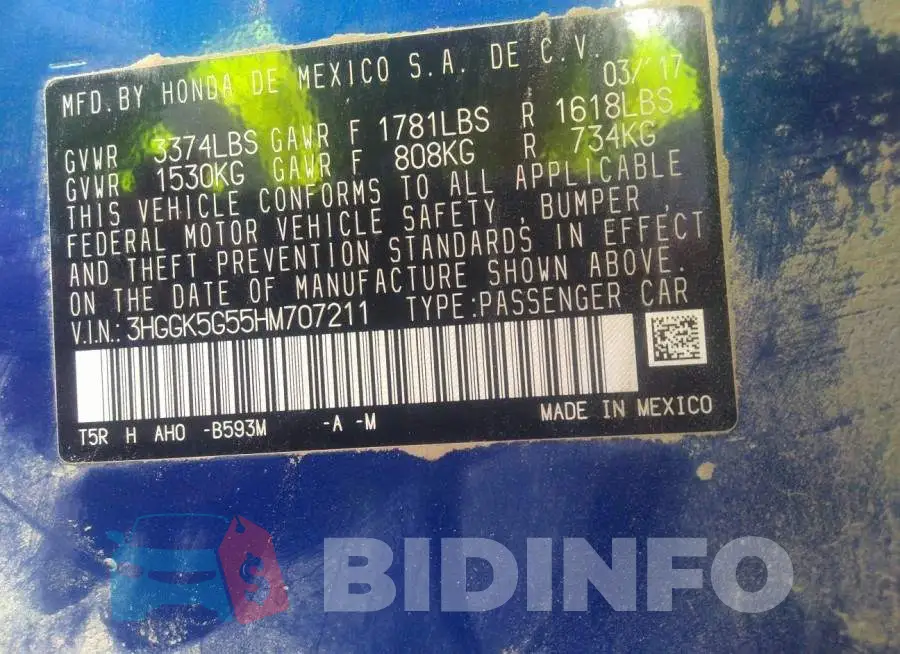 3HGGK5G55HM707211 Photo# 9