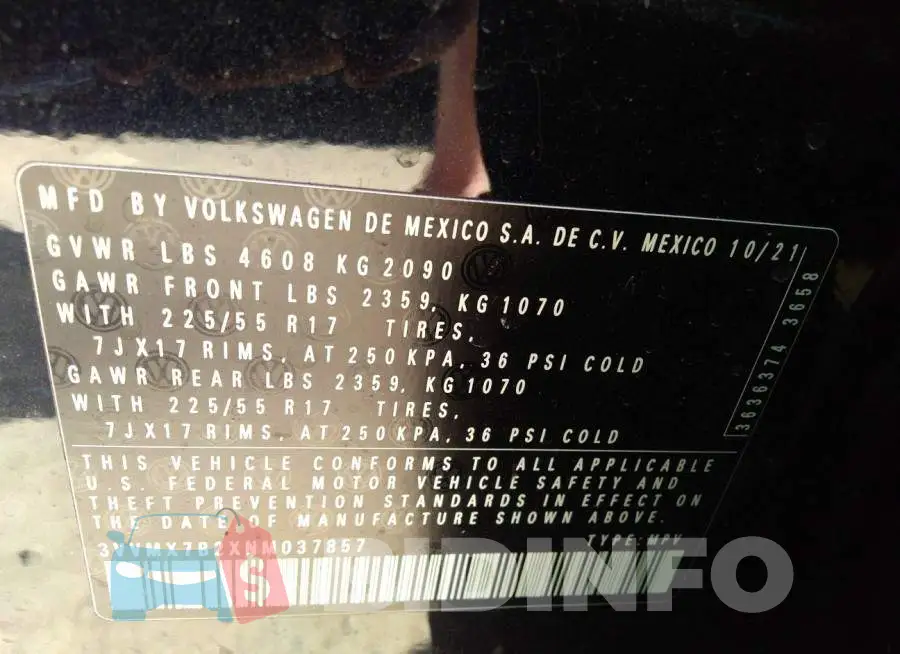 3VVMX7B2XNM037857 Photo# 9