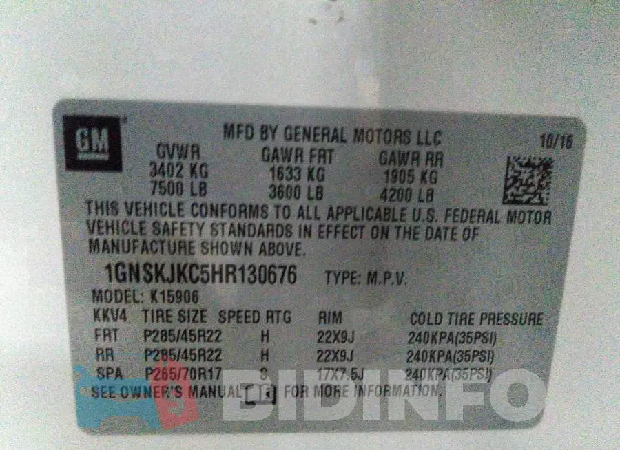 1GNSKJKC5HR130676 Photo# 9