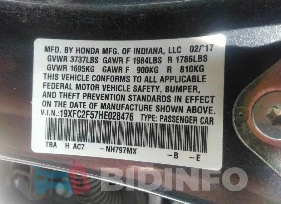 19XFC2F57HE028476 Photo# 9