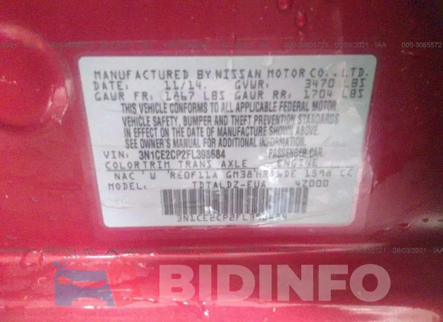 3N1CE2CP2FL398684 Photo# 9