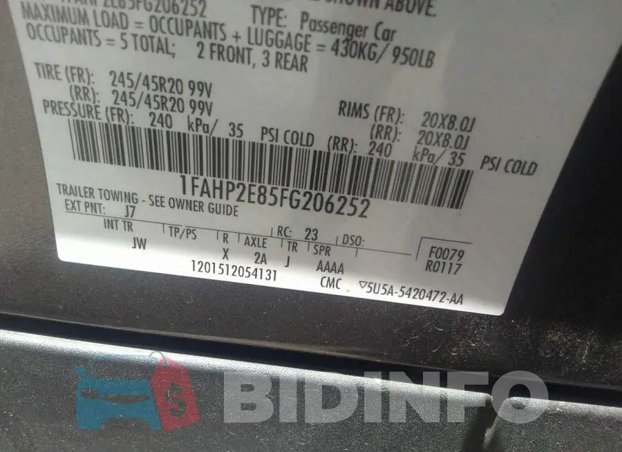 1FAHP2E85FG206252 Photo# 9