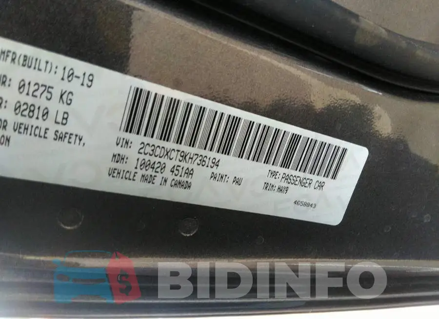2C3CDXCT9KH736194 Photo# 9