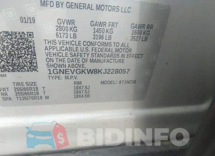 1GNEVGKW8KJ228057 Photo# 9