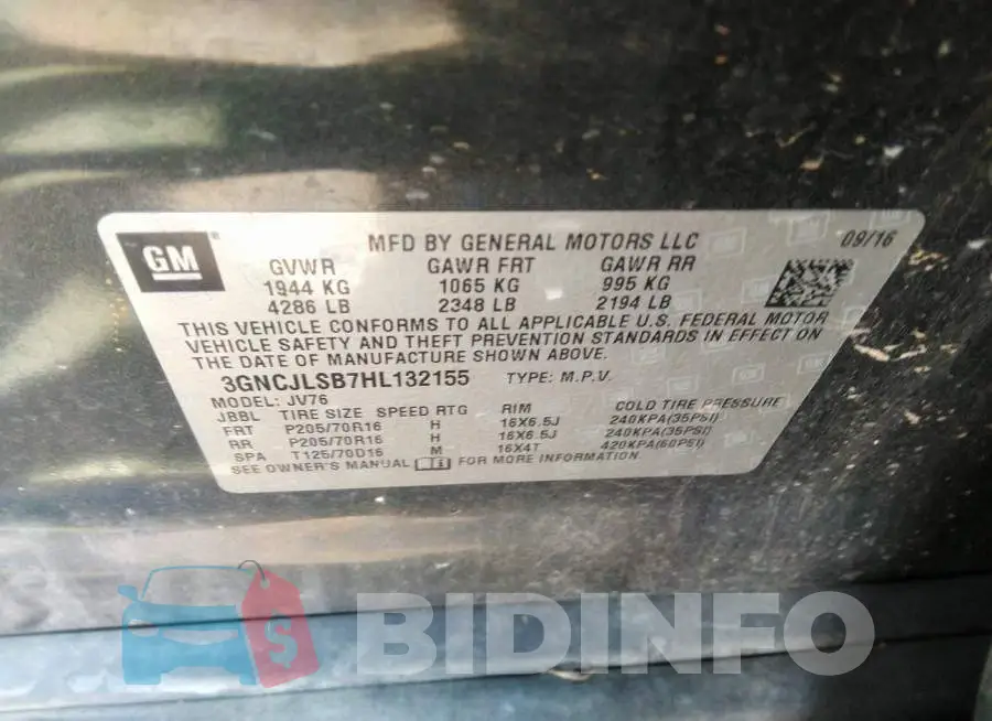 3GNCJLSB7HL132155 Photo# 9