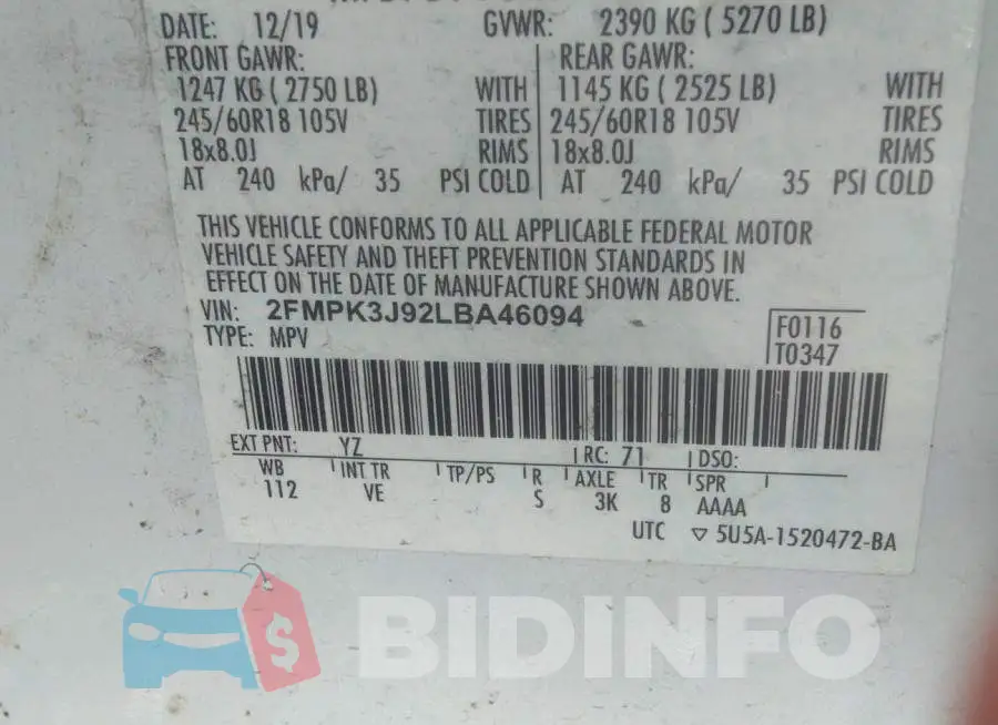 2FMPK3J92LBA46094 Photo# 9