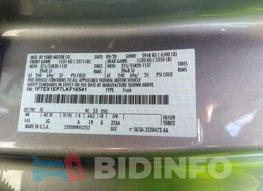 1FTEX1EP7LKF16541 Photo# 9