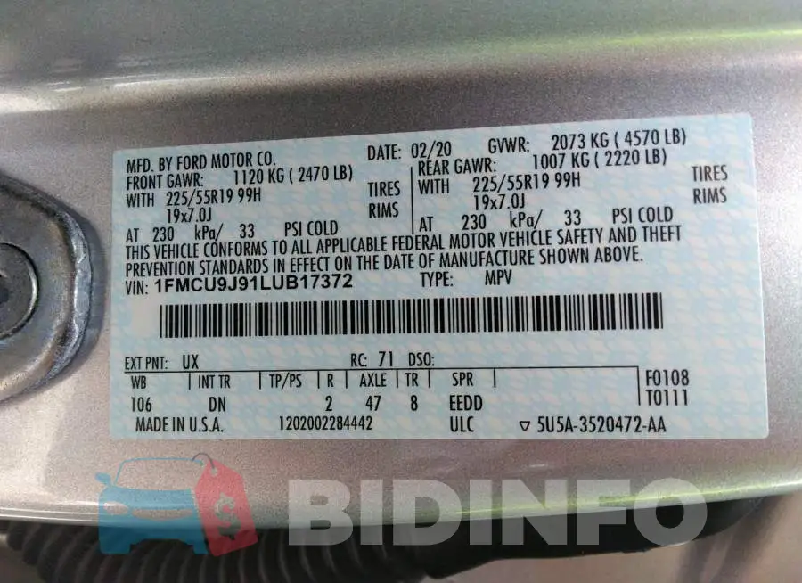 1FMCU9J91LUB17372 Photo# 9