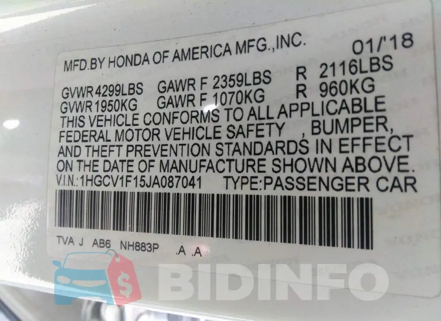 1HGCV1F15JA087041 Photo# 9