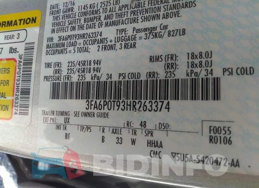 3FA6P0T93HR263374 Photo# 9