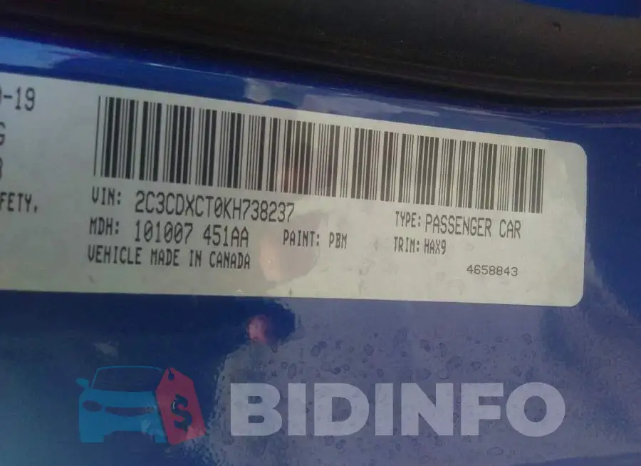 2C3CDXCT0KH738237 Photo# 9