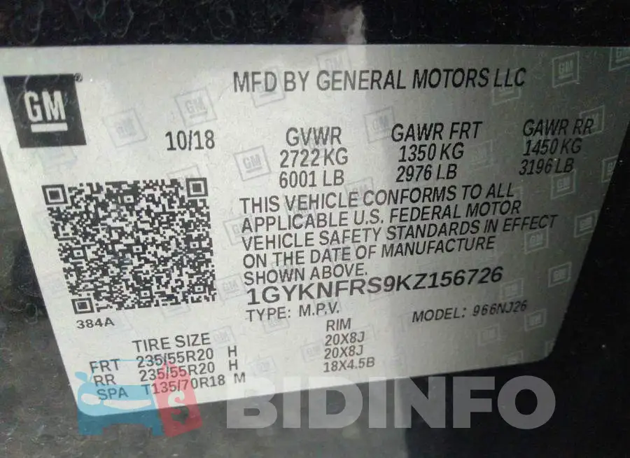 1GYKNFRS9KZ156726 Photo# 9