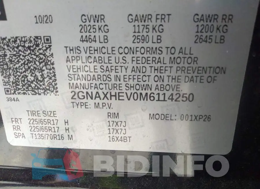 2GNAXHEV0M6114250 Photo# 9