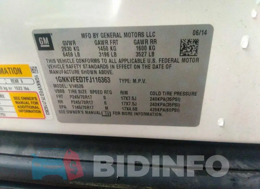 1GNKVFED7FJ116363 Photo# 9