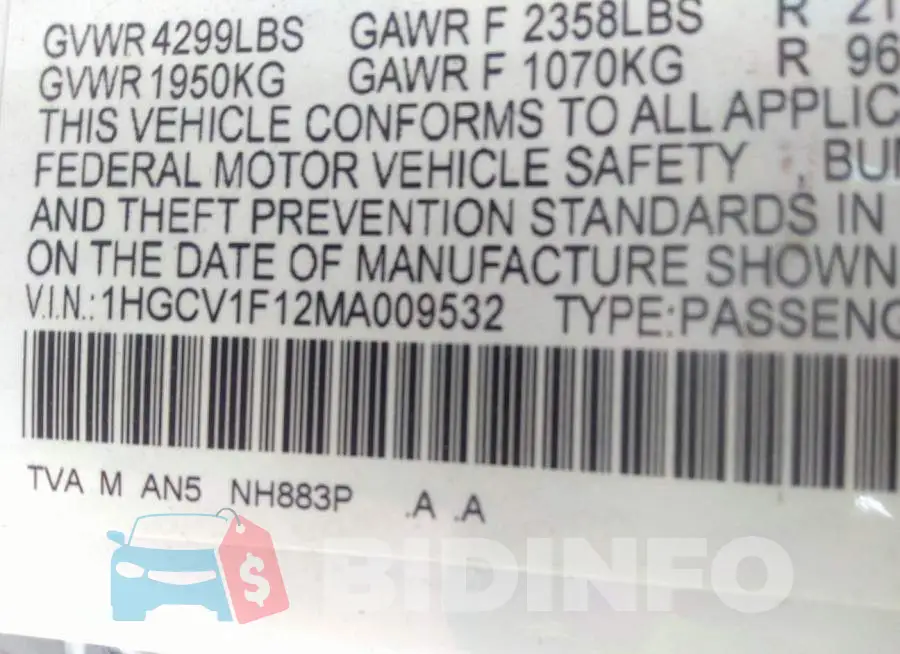 1HGCV1F12MA009532 Photo# 9