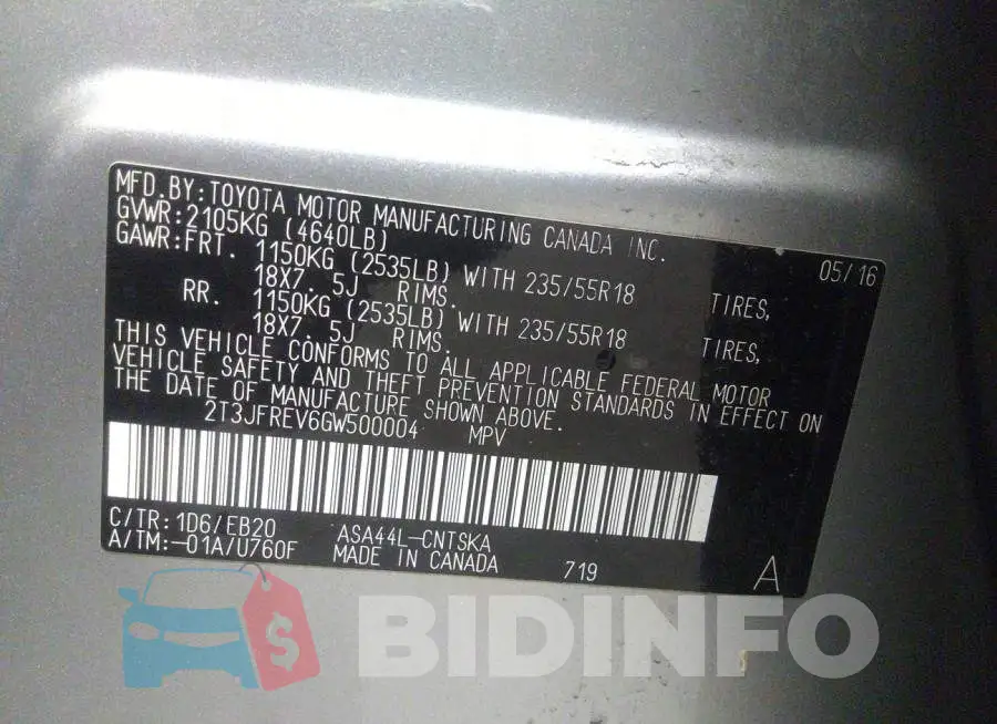 2T3JFREV6GW500004 Photo# 9