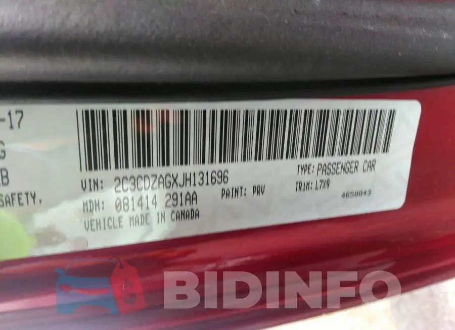 2C3CDZAGXJH131696 Photo# 9
