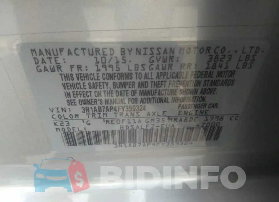 3N1AB7AP4FY359324 Photo# 9