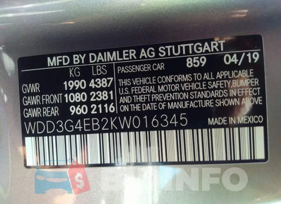 WDD3G4EB2KW016345 Photo# 9
