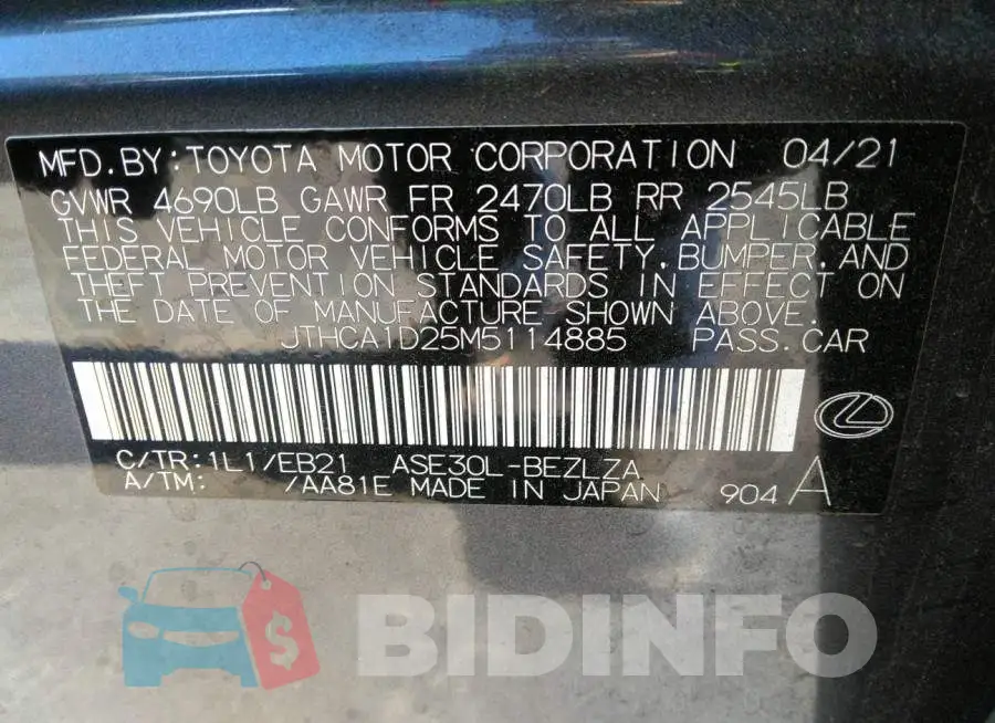 JTHCA1D25M5114885 Photo# 9