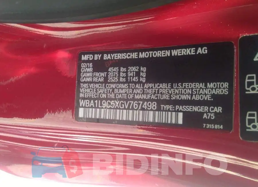 WBA1L9C5XGV767498 Photo# 9