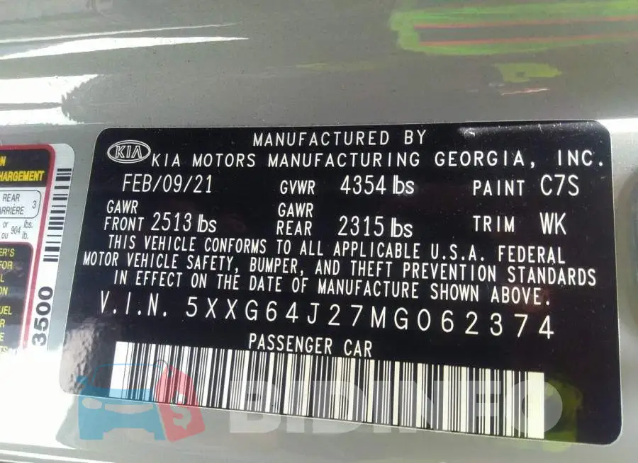 5XXG64J27MG062374 Photo# 9