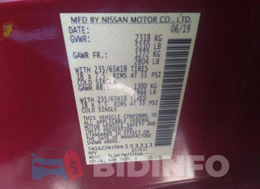 5N1AZ2MJ9KN153311 Photo# 9