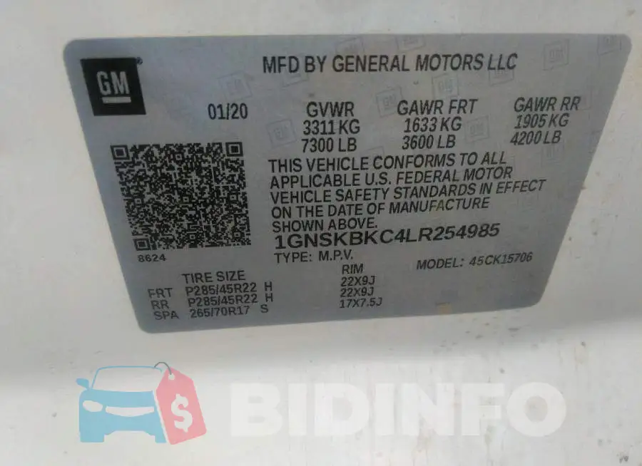 1GNSKBKC4LR254985 Photo# 9