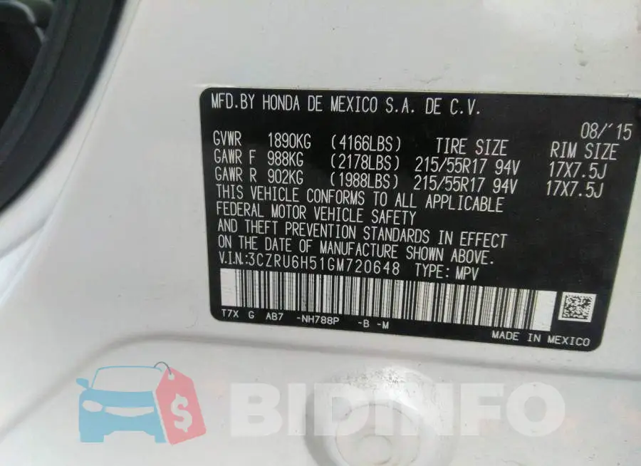 3CZRU6H51GM720648 Photo# 9