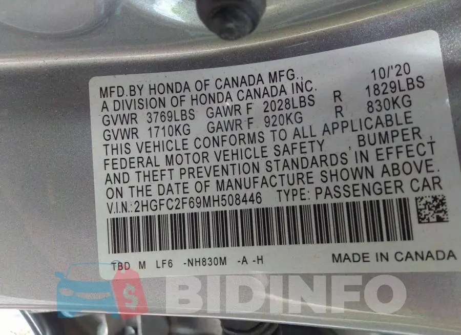 2HGFC2F69MH508446 Photo# 9
