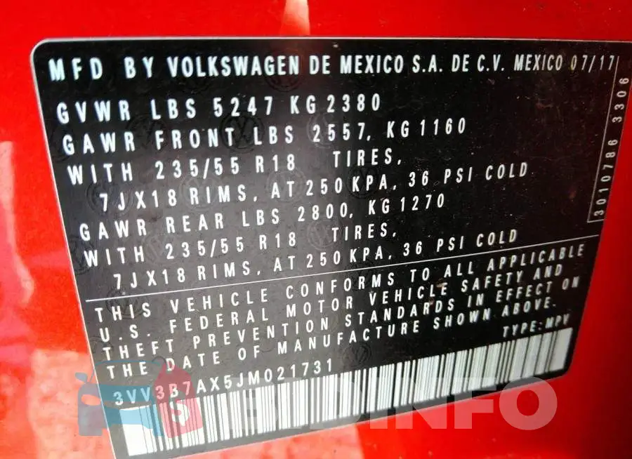 3VV3B7AX5JM021731 Photo# 9