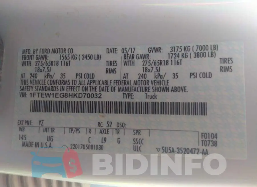 1FTEW1EG8HKD70032 Photo# 9