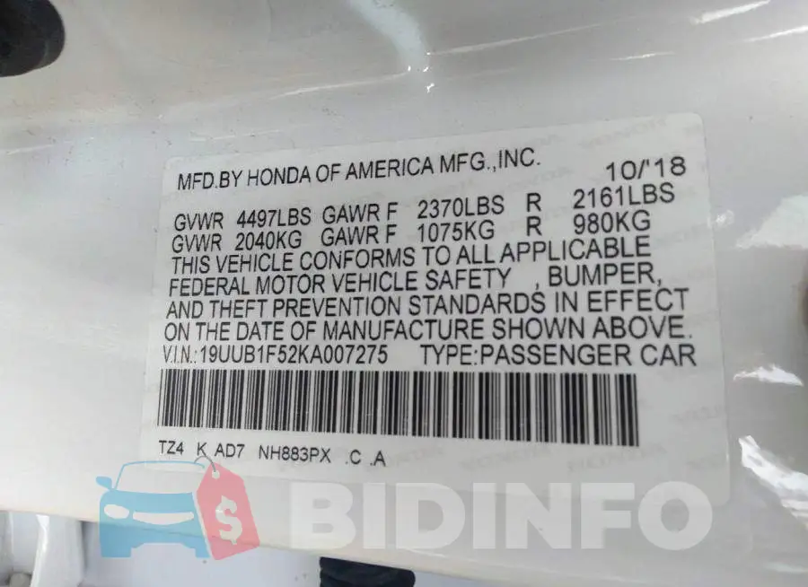 19UUB1F52KA007275 Photo# 9